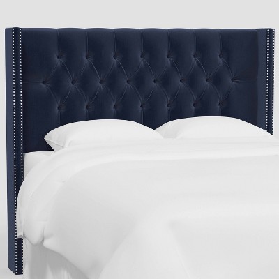 Queen Louis Wingback Headboard in Luxe Velvet Titan Ocean - Threshold™: Elegant Pine Frame, Spot Clean