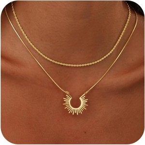 Layered Gold Necklaces for Women, Dainty 14K Gold Plated Non-Tarnish Stacking Set - 1 of 4