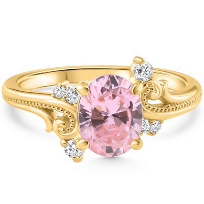 Pompeii3 1 3/4Ct Pink Topaz & Diamond Deco Ring Gold Lab Created