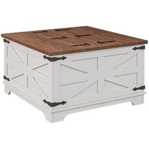 Aghana Digitals Rustic Farmhouse Square Coffee Table with Flip-Top Lids, Hidden Storage, White - 1 of 4