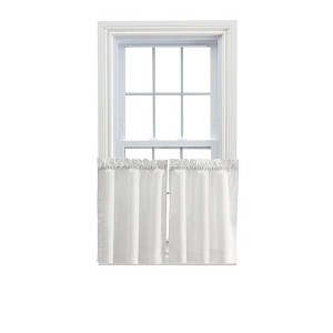 Ellis Stacey 1.5" Rod Pocket High Quality Fabric Solid Color Window Tailored Tier Pair, Ice Cream - 1 of 4
