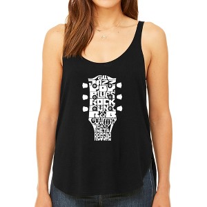 LA Pop Art Women's Premium Word Art Flowy Tank Top - Guitar Head Music Genres - 1 of 4