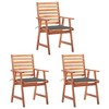 vidaXL Solid Acacia Wood Patio Dining Chairs Set of 3 with Waterproof Anthracite Cushions - Rustic Slatted Design Outdoor Seating Furniture - 2 of 4
