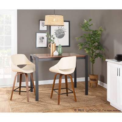 Walnut and Cream Swivel Counter Stool with Black Metal Accents