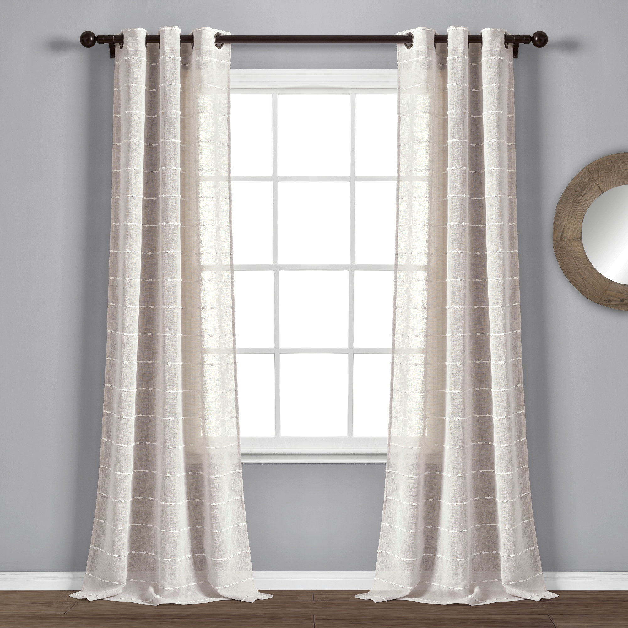 Set of 2 (84"x38") Farmhouse Texture Grommet Sheer Window Curtain Panels Beige - Lush Décor: Nautical, Coastal Style