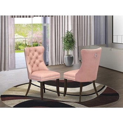 East West Furniture DAP2F23 Dallas Parson Kitchen Chairs - Button Tufted Nailhead Trim Beige Red faux Leather  Dining Chairs, Set of 2, linen white