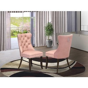 East West Furniture DAP2F23 Dallas Parson Kitchen Chairs - Button Tufted Nailhead Trim Beige Red faux Leather  Dining Chairs, Set of 2, linen white - 1 of 4