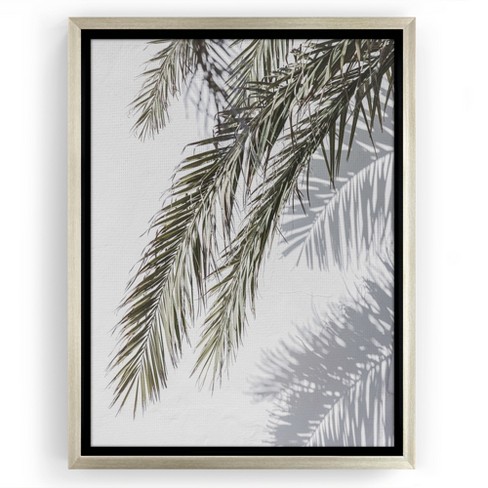 Americanflat - 16x24 Floating Canvas Champagne Gold - Black and White Palms 2 by Gal Design