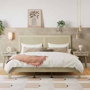 NicBex Queen Size Wood Platform Bed Frame with Natural Rattan Headboard,Solid Wood Slats Support,Noise-Free,Easy Assembly,Natural - 1 of 4