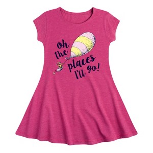 Girls' - Dr. Seuss - Oh! The Places I'll Go Fit & Flair Cap Sleeve Graphic Dress - 1 of 3