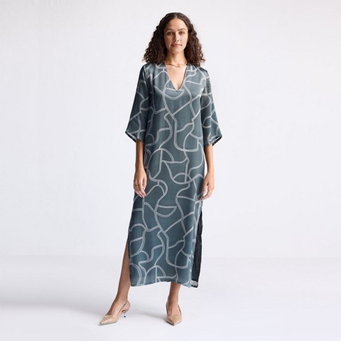 Reistor Women's Maxi Dress with Side Slits in Abstract Stripes - image 1 of 4