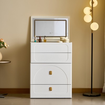 Vanity Desk with Flip Mirror LED Light and 3 Drawers Makeup Table with Stool for Small Bedrooms-3irtyhousy