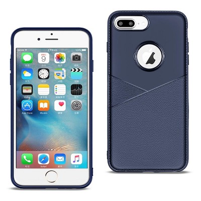 Reiko Apple iPhone 8 Plus TPU Leather Feel Case Leather Fit Flexible Slim Premium Case in Blue