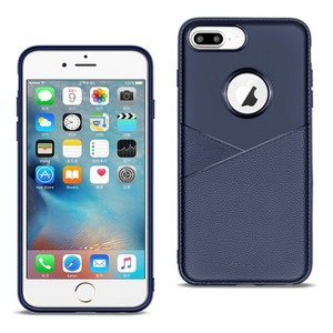 Reiko Apple iPhone 8 Plus TPU Leather Feel Case Leather Fit Flexible Slim Premium Case in Blue - 1 of 4