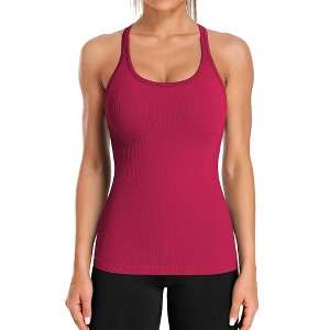 Attraco Women's Ribbed Workout Tank Tops with Built in Bra Tight Racerback Scoop Neck Athletic Top Yoga Tops - 1 of 4