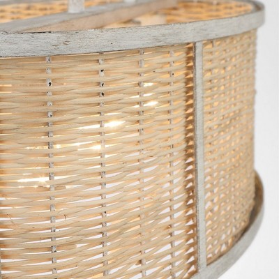 Off-White Rattan and Bronze 4-Light Chandelier