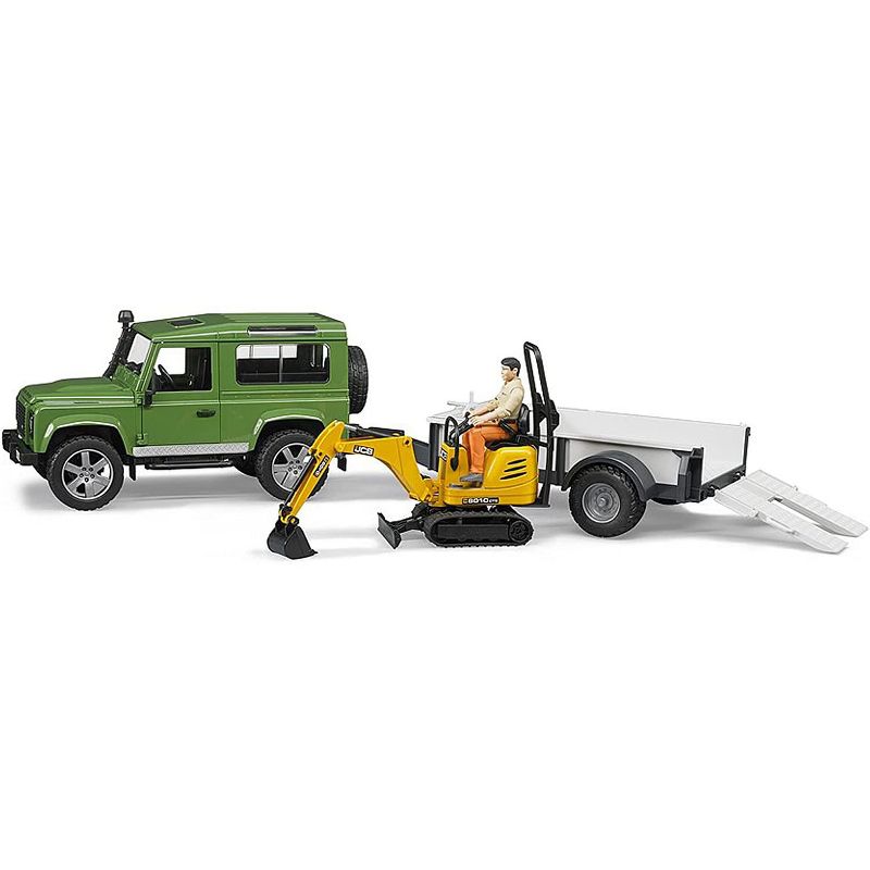 Bruder Land Rover with Trailer, JCB Micro Excavator and Worker Figure, 1 of 4