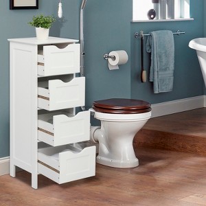 DOMETOUR Elegant 4-Tier White Storage Cabinet with Drawers ¨C Perfect for Home, Office, or Dorm Organization ¨C Stylish & Space-Saving Design - 1 of 4
