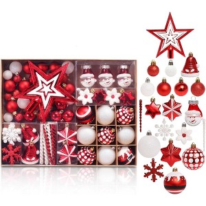80ct Christmas Ball Ornaments Set, Red & White Shatterproof Xmas Tree Decor Ball Ornaments - 1 of 4
