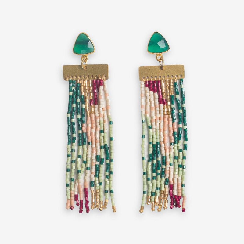 Ink+Alloy Lilah Semi-Precious Stone Post With Organic Shapes Beaded Fringe Earrings, 1 of 3