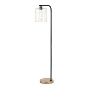 JONATHAN Y Easton 60.75" Modern Minimalist Metal/Ribbed Glass (Includes LED Light Bulb) Floor Lamp Brass Gold/Black - 1 of 4