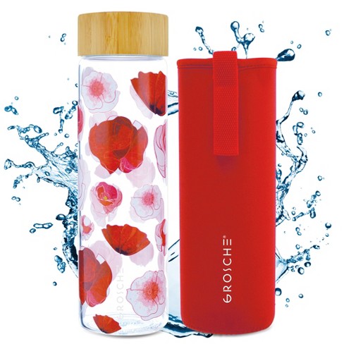 Grosche Venice Eco-friendly Glass Water Bottle With Bamboo Lid And  Protective Sleeve, 22.6 Fl Oz Capacity, Red Poppy : Target