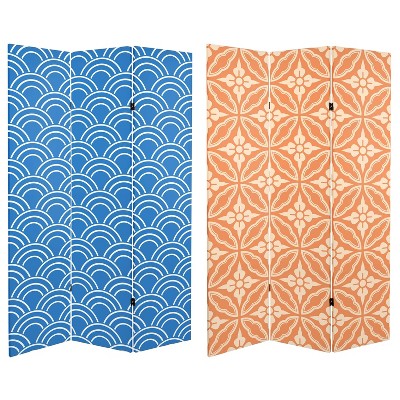 6" Double Sided Kyoto Japanese Patterns Canvas Room Divider - Oriental Furniture
