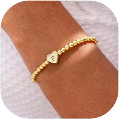 Beaded Bracelets for Women Dainty Heart Initial Bracelet Letter A-Z Charm Bracelet for Women Stretch