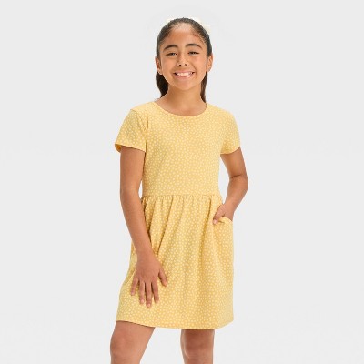 Image of Girls' Short Sleeve Floral Dress - Cat & Jack™ Light Mustard Yellow XS