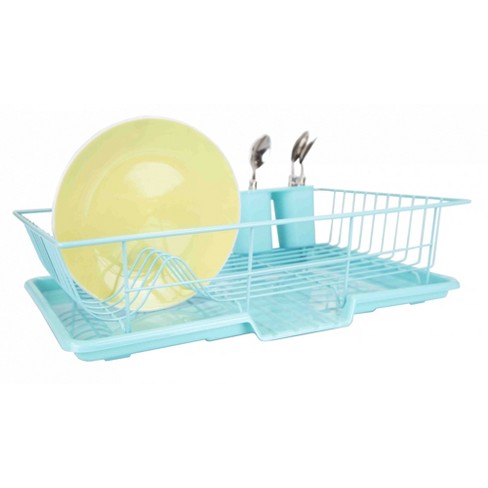 Home Basics 3 Piece Dish Drainer, Turquoise : Target