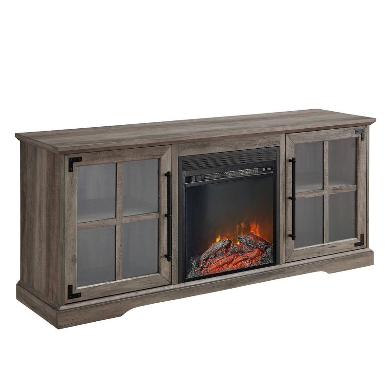 Avalene Rustic Farmhouse 2 Door Window Pane with Electric Fireplace TV Stand for TVs up to 65" - Saracina Home, 1 of 11