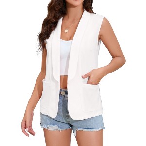 Clearlove Womens Sleeveless Blazer Vest Open Front Casual Long Cardigan Summer Spring Singal Button Blazer Jacket with Pockets - 1 of 4