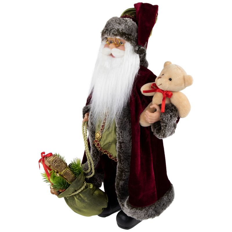 Northlight 16" Burgundy Santa Claus with Gift Bag Christmas Figure, 3 of 6