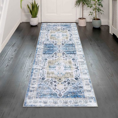 GAOMON Washable Rug Vintage Floral Medallion Area Rug Non Slip Low Pile Rug Soft Throw Floor Cover for Living Room Bedroom