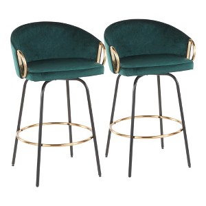 24" Velvet Contemporary/Glam Swivel Counter Stool with Low Rounded Back and Metal Frame for Kitchen or Home Bar, Set of 2 - 1 of 4