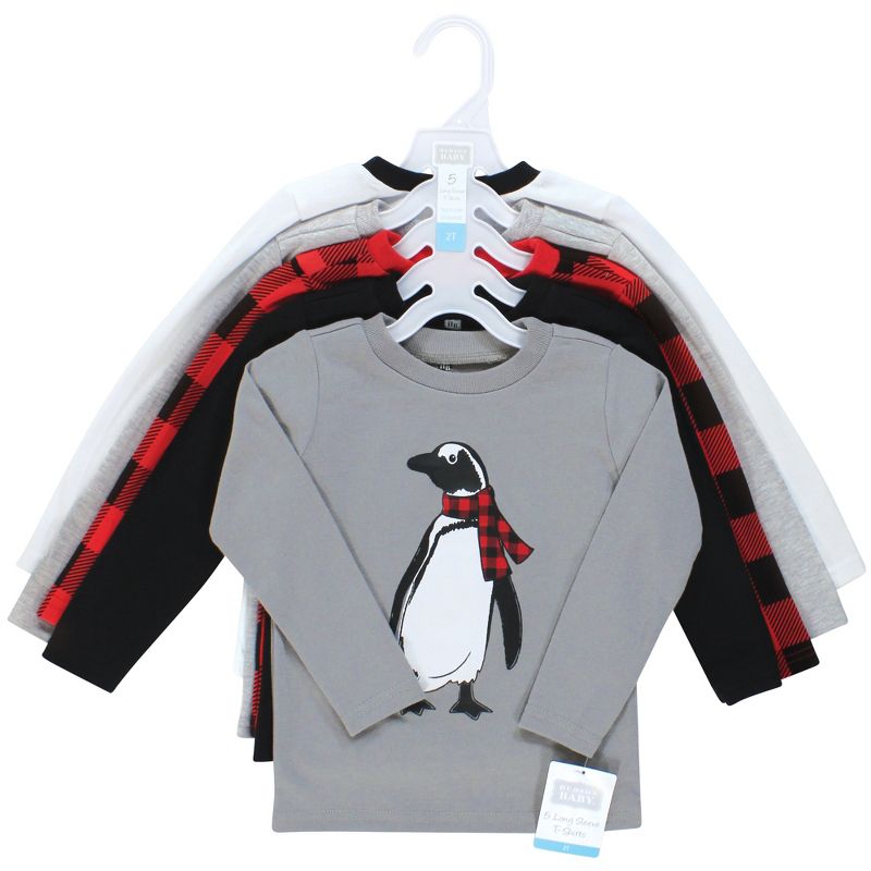 Hudson Baby Infant and Toddler Boy Long Sleeve T-Shirts, Winter Penguin Moose, 2 of 8