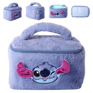Disney Stitch Fluffy Travel Cosmetic Bag - Cute Plush Makeup Cosmetic Jewelry Case - 1 of 4