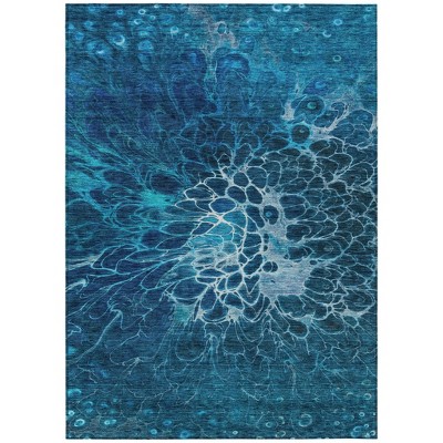 Navy Blue And Sky Blue Abstract Washable Indoor Outdoor Area Rug