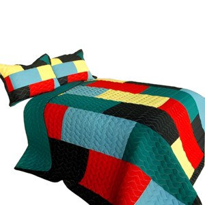 Slickblue Full/Queen, Intricate Vermicelli Quilted Multicolor Quilt Set with Shams, Handmade, 3 Piece - 1 of 4