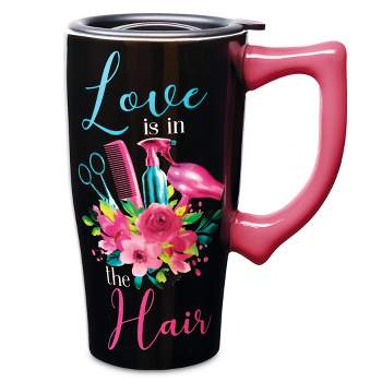Collections Etc Love is in the Hair Ceramic Travel Mug, 18oz.