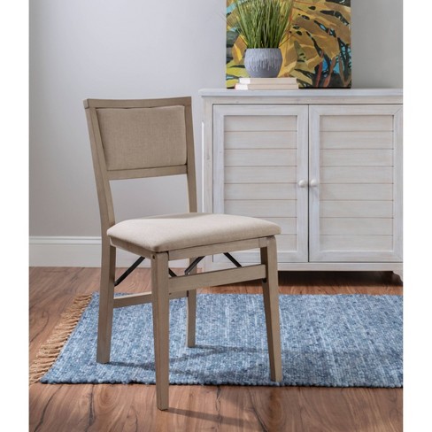 Set Of 2 Claire Solid Wood And Upholstered Seat Folding Chairs Gray Wash Linon Target