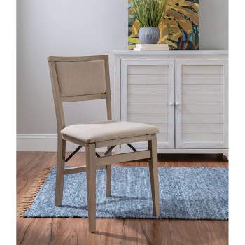 Set of 2 Claire Solid Wood and Upholstered Seat Folding Chairs Gray Wash - Linon