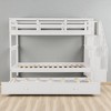 Twin Over Twin Stairway Bunk Bed with Trundle and Storage Shelves, Convertible Pine Wood Frame - 2 of 4
