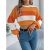 Women's Color Block Puff Sleeve Cropped Pullover Sweater Casual Knit Top - 4 of 4