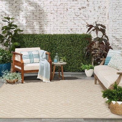 Cream Diamond Pattern 10' x 14' Synthetic Flatweave Area Rug