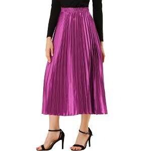 INSPIRE CHIC Women's Party Elastic Waist Metallic Shiny Accordion Pleated Midi Skirt - 1 of 4