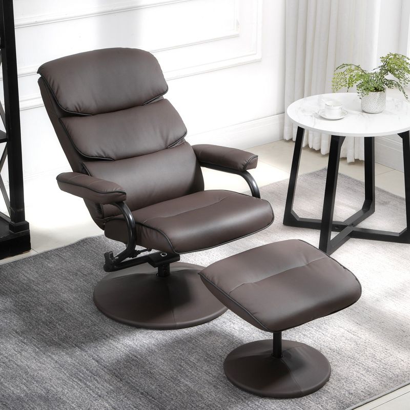 HOMCOM Recliner Chair with Ottoman, PU Leather Swivel High Back Armchair w/ Footrest Stool, 135° Adjustable Backrest and Thick Foam Padding for Home Office or Living Room, 3 of 7