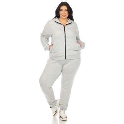 Women's Plus Size Two Piece Fleece Tracksuit Set Heather Gray 1x -white  Mark : Target