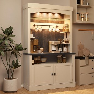 Coffee Bar Cabinet with LED Lights 72" Tall Buffet Cabinet with Storage  Kitchen Sideboard Coffee Hutch with Microwave Stand/Wine Rack/Glass Shelf - 1 of 4
