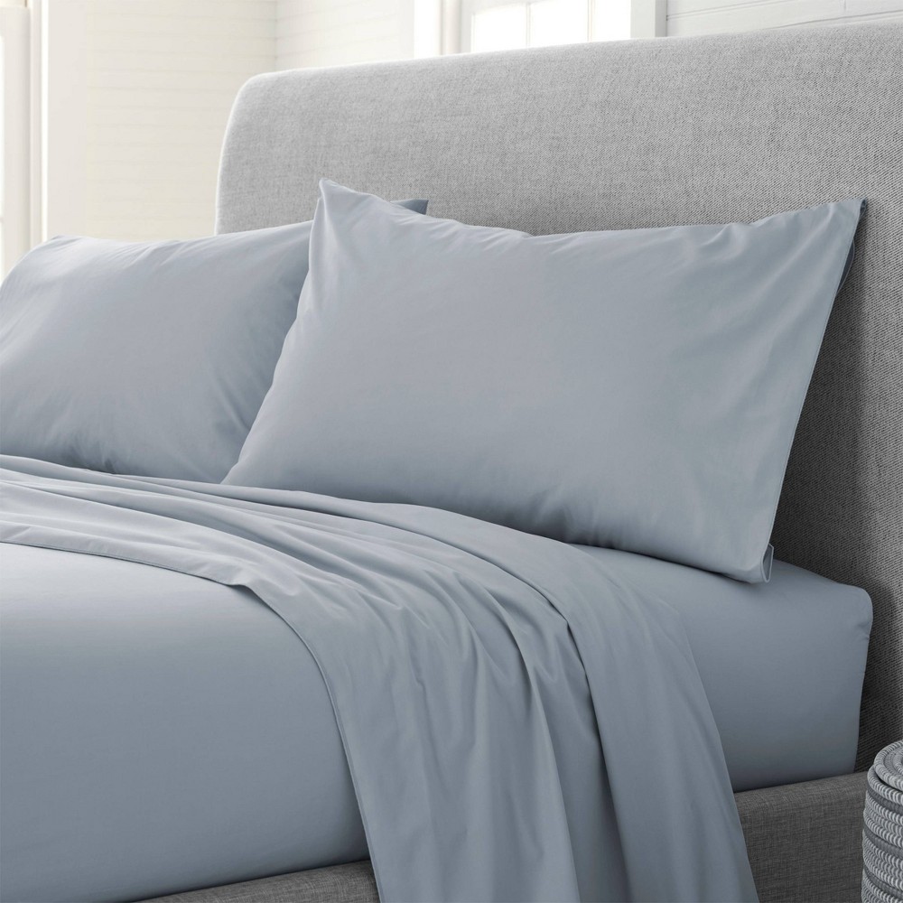 Photos - Bed Linen Queen Comfort Wash Solid Sheet Set Light Blue - EcoPure